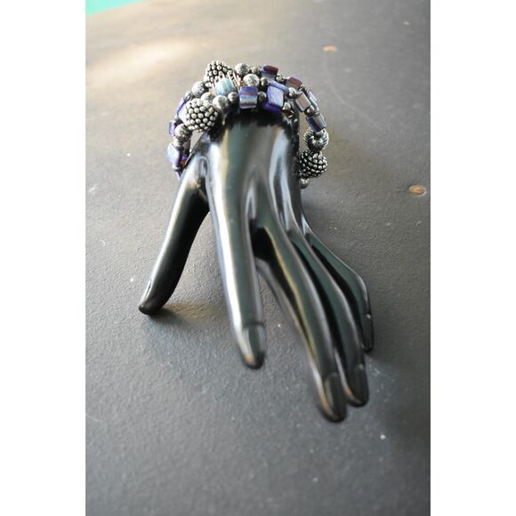 Silver & Blue Wrap Bracelet – Stretchable Coastal Chic Statement - Picture 3 of 6